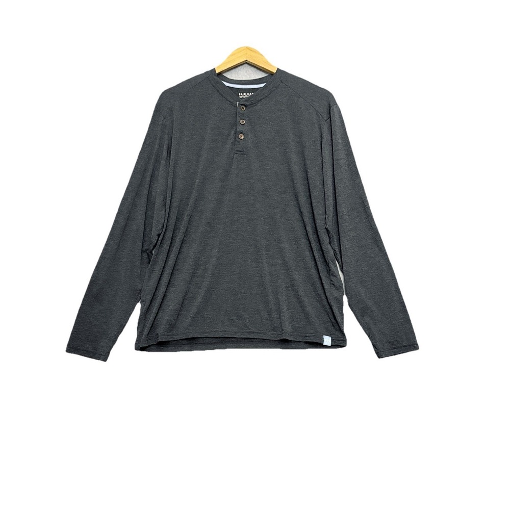 Fair Harbor UPF 50 Sun Protection Mens‎ Gray Henley Long Sleeve Shirt Size L